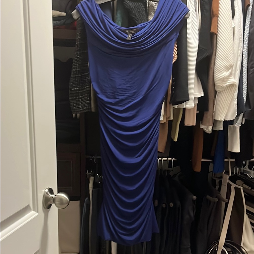 Elegant Blue Cowl Neck Dress